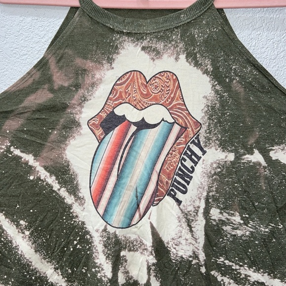 XL bleach tie-dyed cut off t-shirt with western graphic - Picture 2 of 4